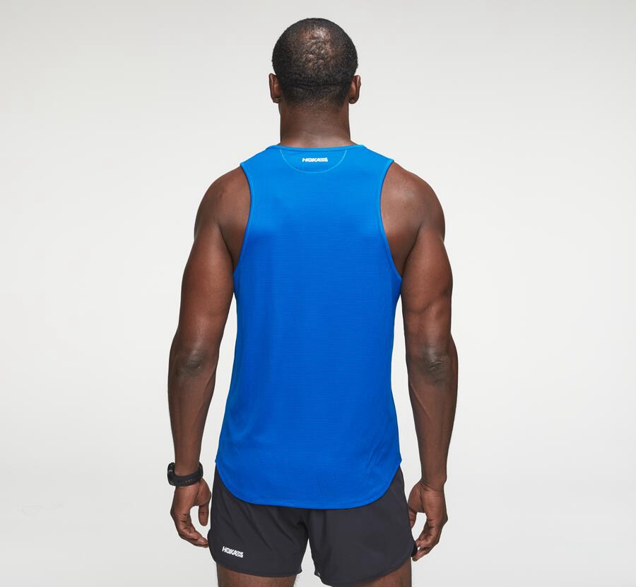 Hoka One One Top Panske Modre - Performance Tank - 52147-HKQI